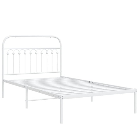 Metal Bed Frame with Headboard, King Single White\Black