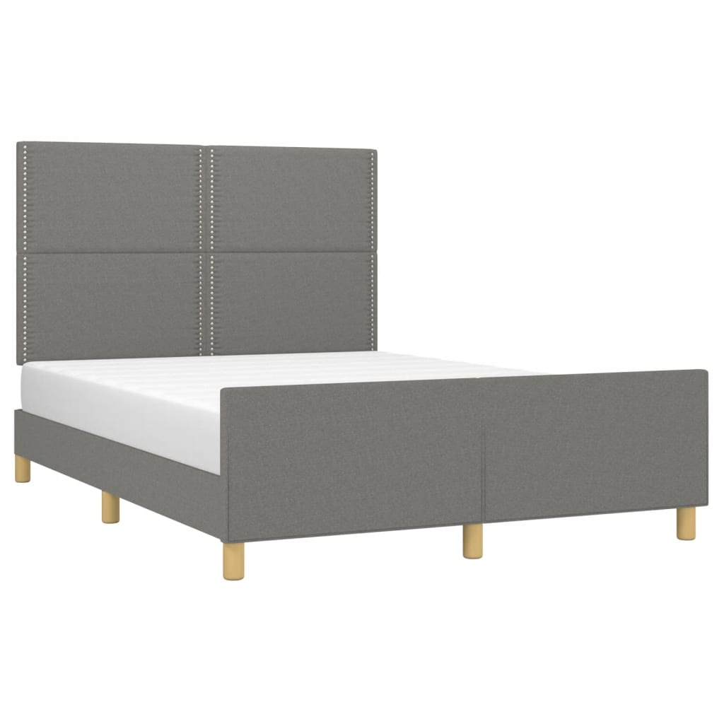 Bed Frame with Headboard Double Bed Base Dark Grey Double Size Fabric