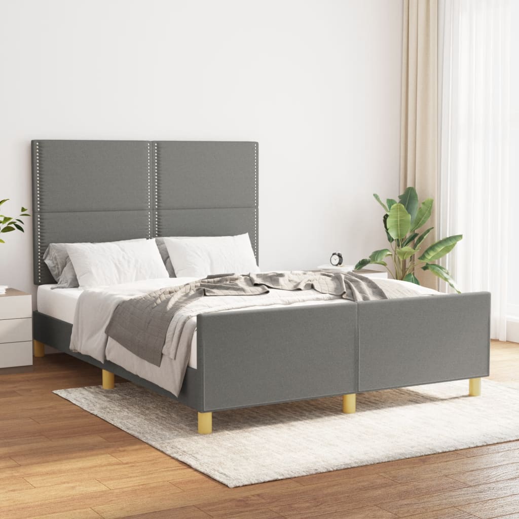 Bed Frame with Headboard Double Bed Base Dark Grey Double Size Fabric