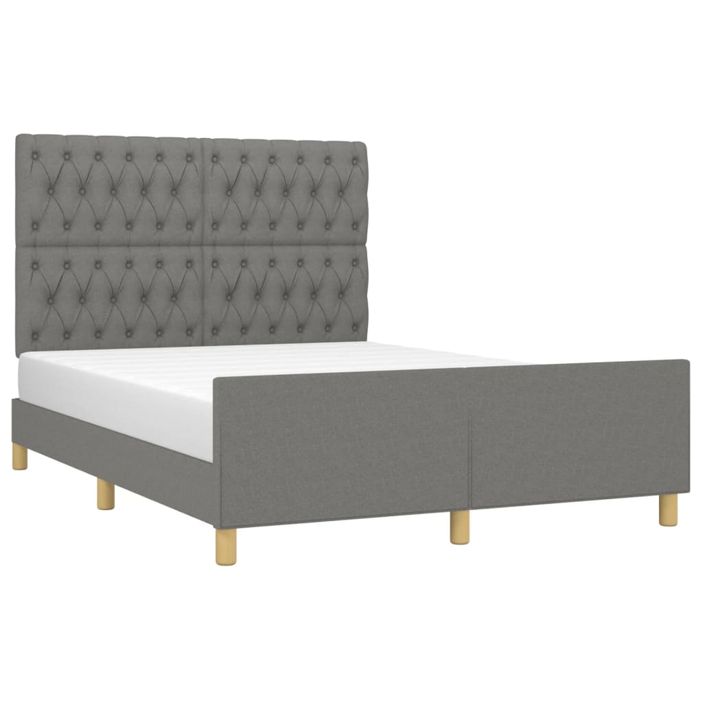 Bed Frame with Headboard Double Bed Base Dark Grey Double Size Fabric