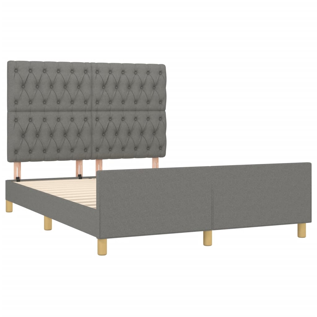 Bed Frame with Headboard Double Bed Base Dark Grey Double Size Fabric