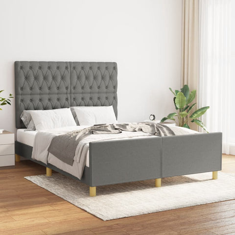 Bed Frame with Headboard Double Bed Base Dark Grey Double Size Fabric