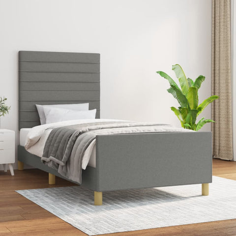 Bed Frame with Headboard Dark Grey King Single Size Fabric