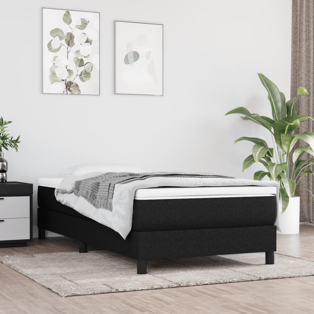 Box Spring Bed with Mattress Black King Single Size Fabric