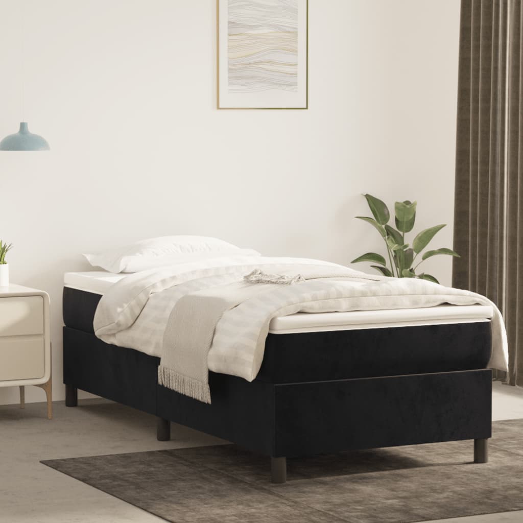 Box Spring Bed with Mattress Black King Single Size Velvet