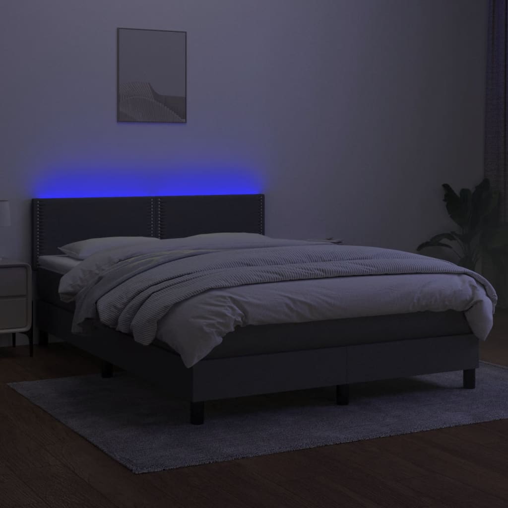 Elegant Box Spring Bed with Mattress & LED Lights, Dark Grey Fabric