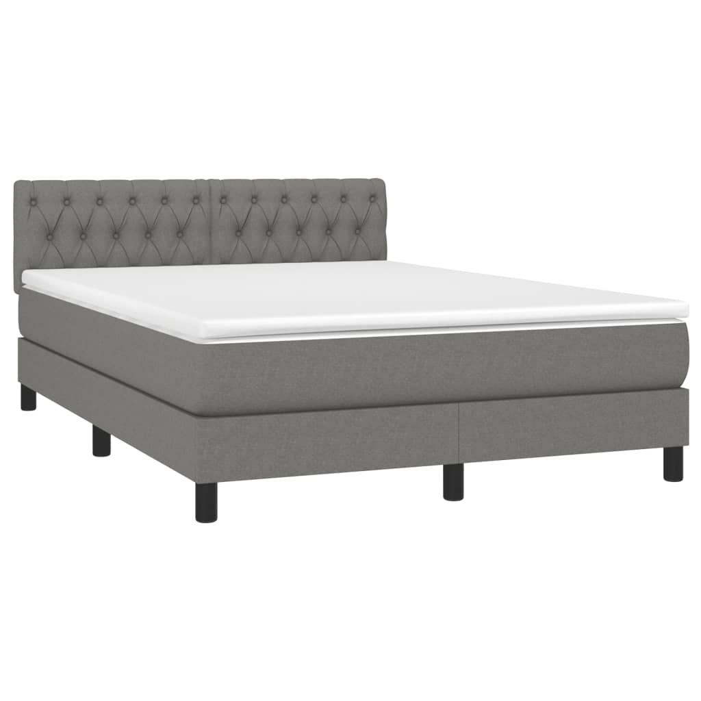 Elegant Box Spring Bed with Mattress & LED Lights, Dark Grey Fabric