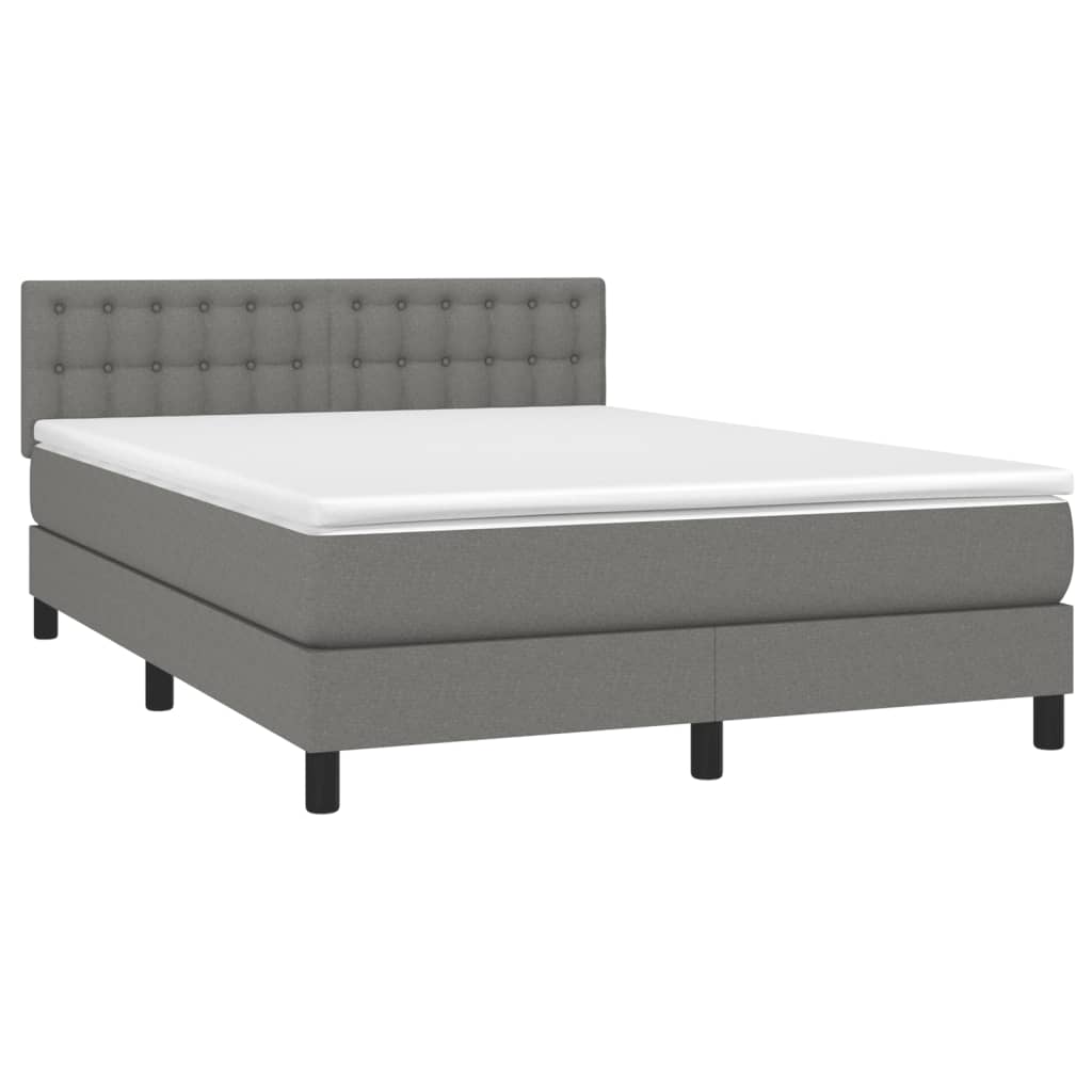 Elegant Box Spring Bed with Mattress & LED Lights, Dark Grey Fabric