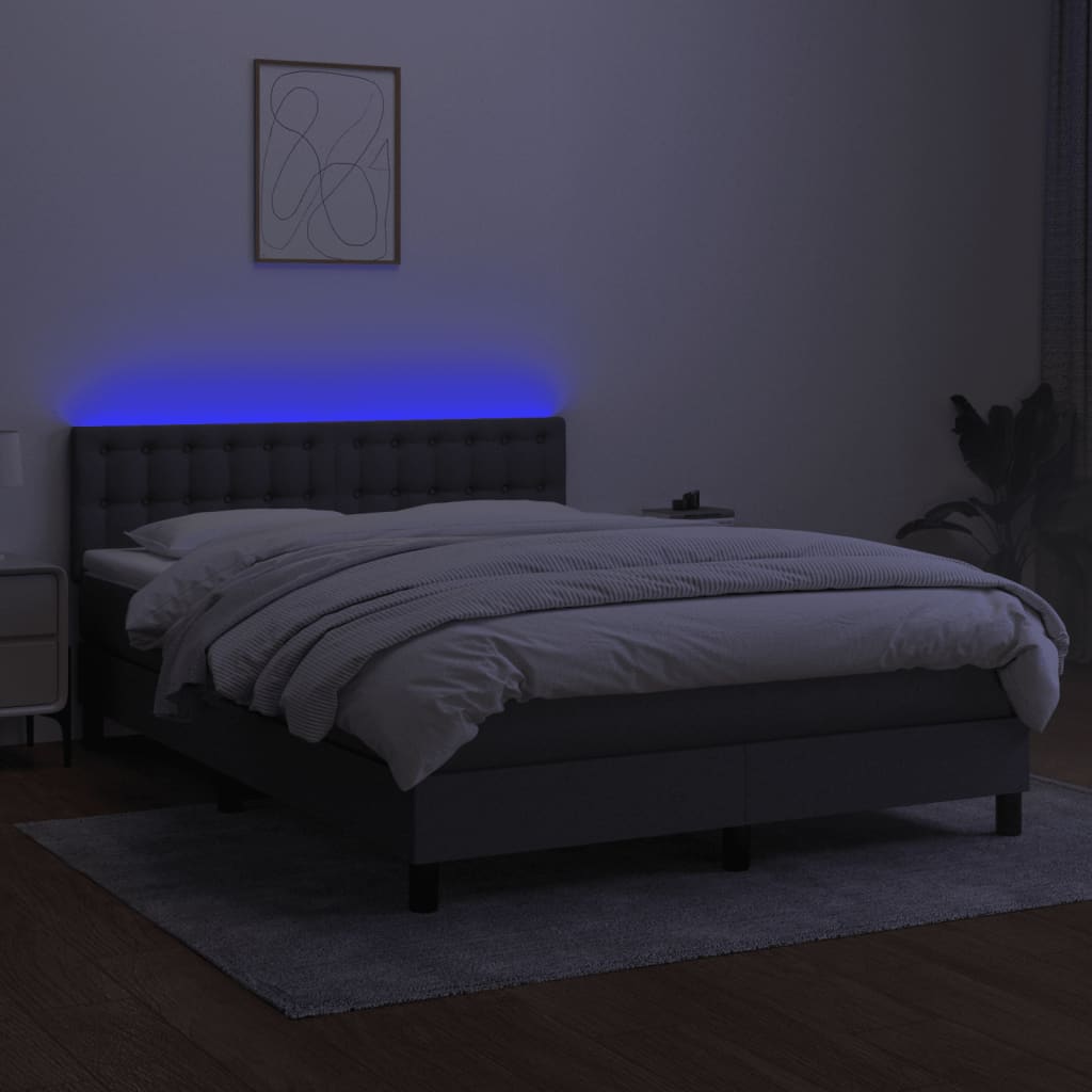 Elegant Box Spring Bed with Mattress & LED Lights, Dark Grey Fabric