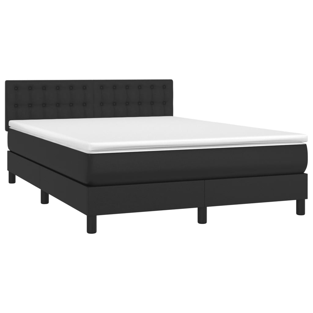 Sleek Black Queen Size Box Spring Bed with LED and Comfortable Mattress