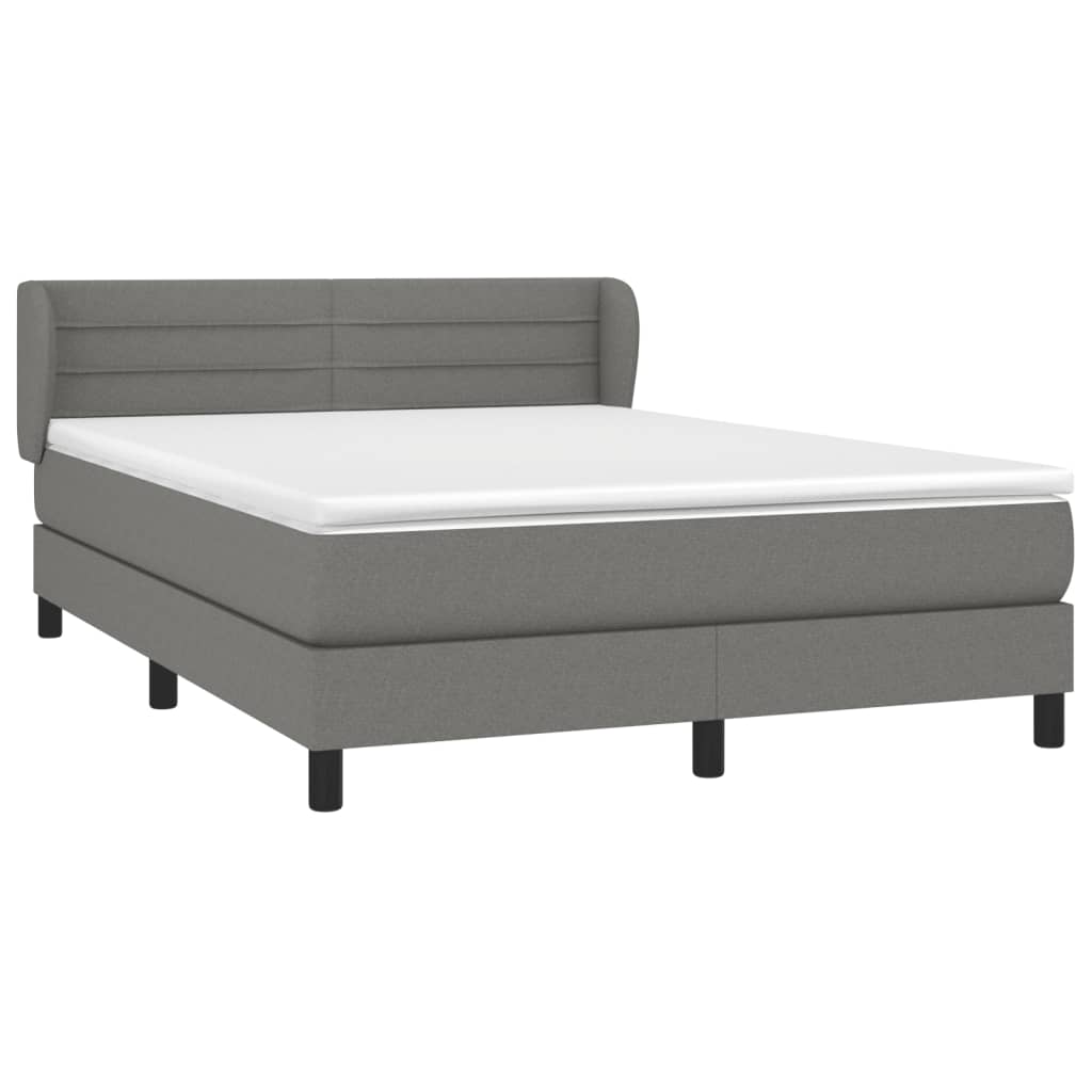 Box Spring Bed with Mattress Dark Grey Queen Size - Fabric