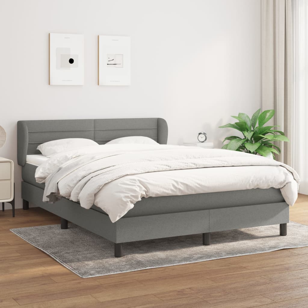 Box Spring Bed with Mattress Dark Grey Queen Size - Fabric