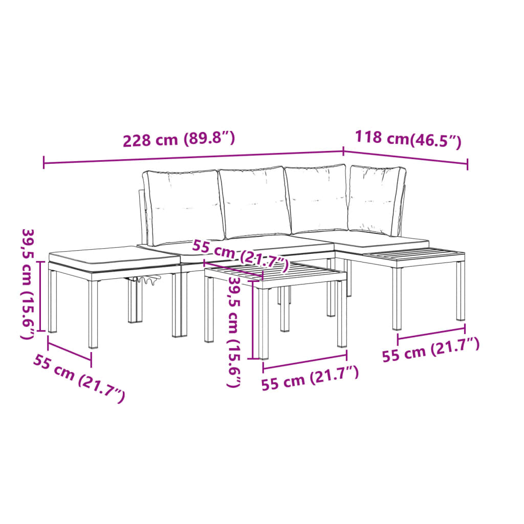 Garden Bench Set with Cushions 4 pcs Black