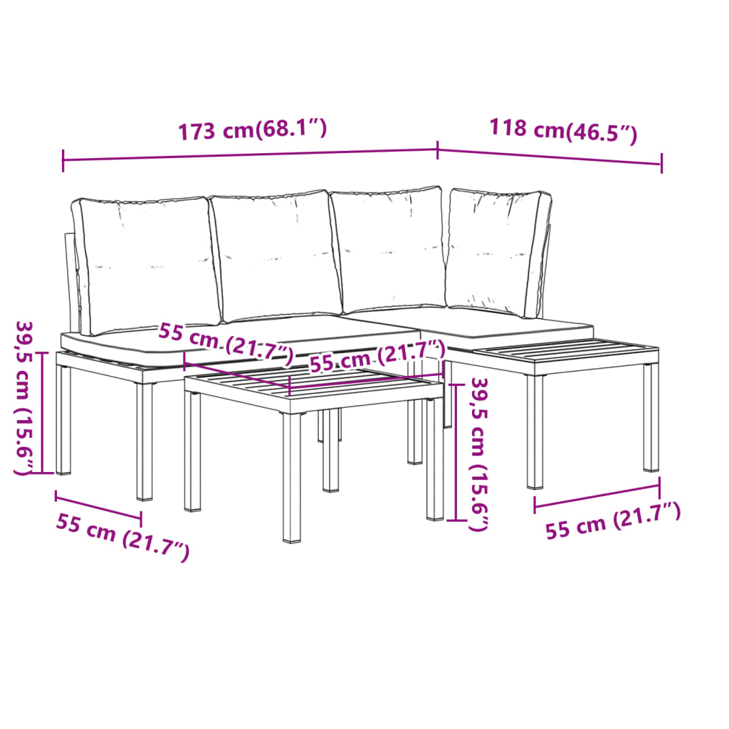 Durable Garden Bench Set with Cushions 3 pcs