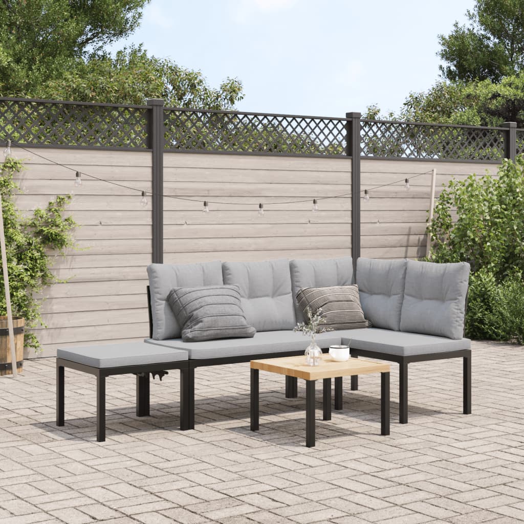 Garden Bench Set with Cushions 4 pcs Black