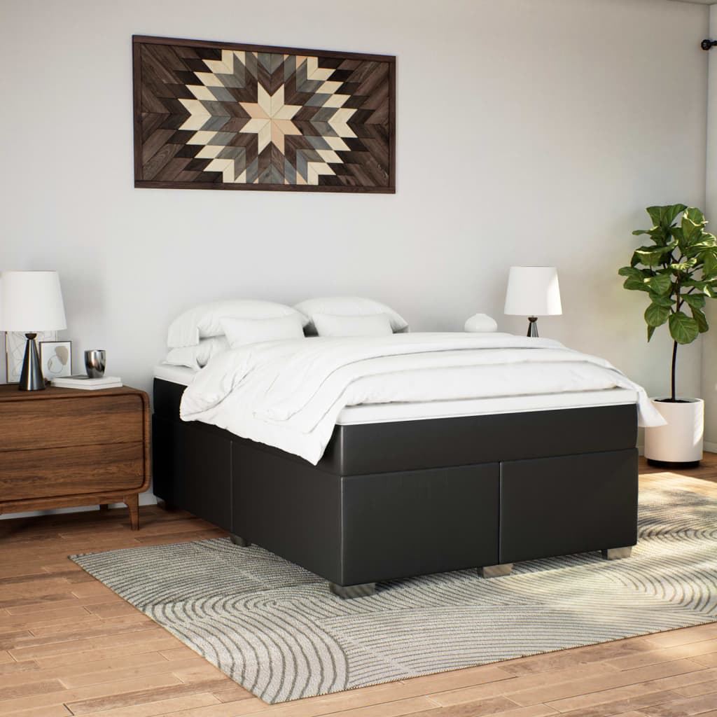 Box Spring Bed with Mattress Black Queen