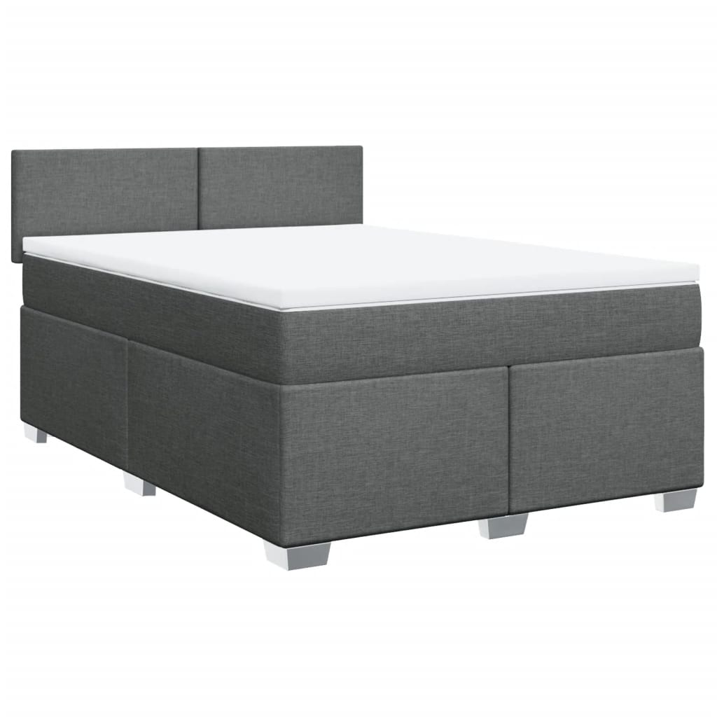 Durable and Comfortable Dark Grey Queen Fabric Box Spring Bed with Mattress