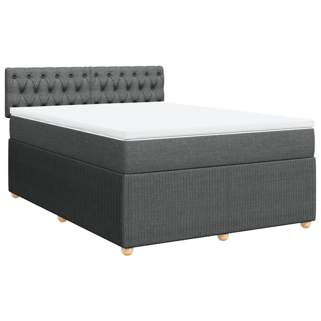 Comfortable Box Spring Bed with Mattress in Dark Grey Double Fabric