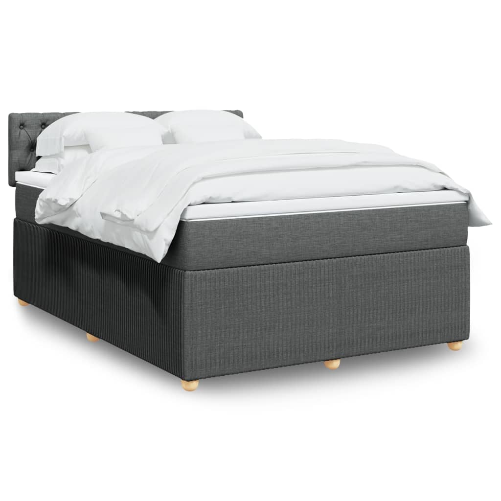 Comfortable Box Spring Bed with Mattress in Dark Grey Double Fabric