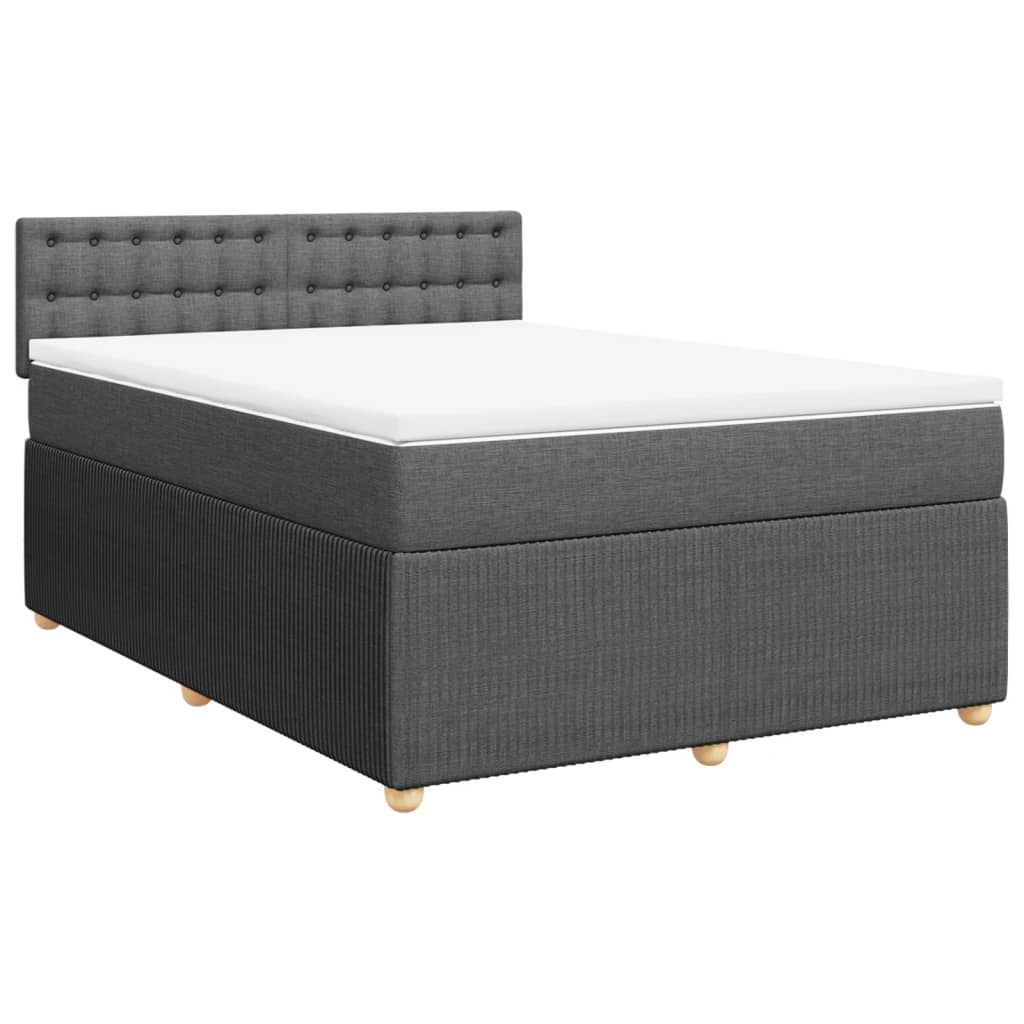 Comfortable Box Spring Bed with Mattress in Dark Grey Double Fabric