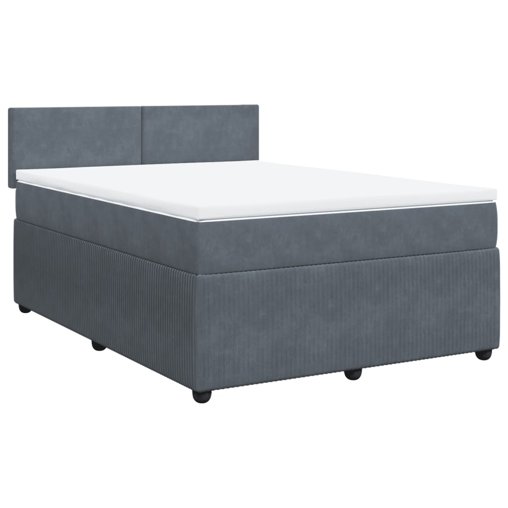 Sleek and Comfortable Dark Grey Double Velvet Box Spring Bed with Mattress