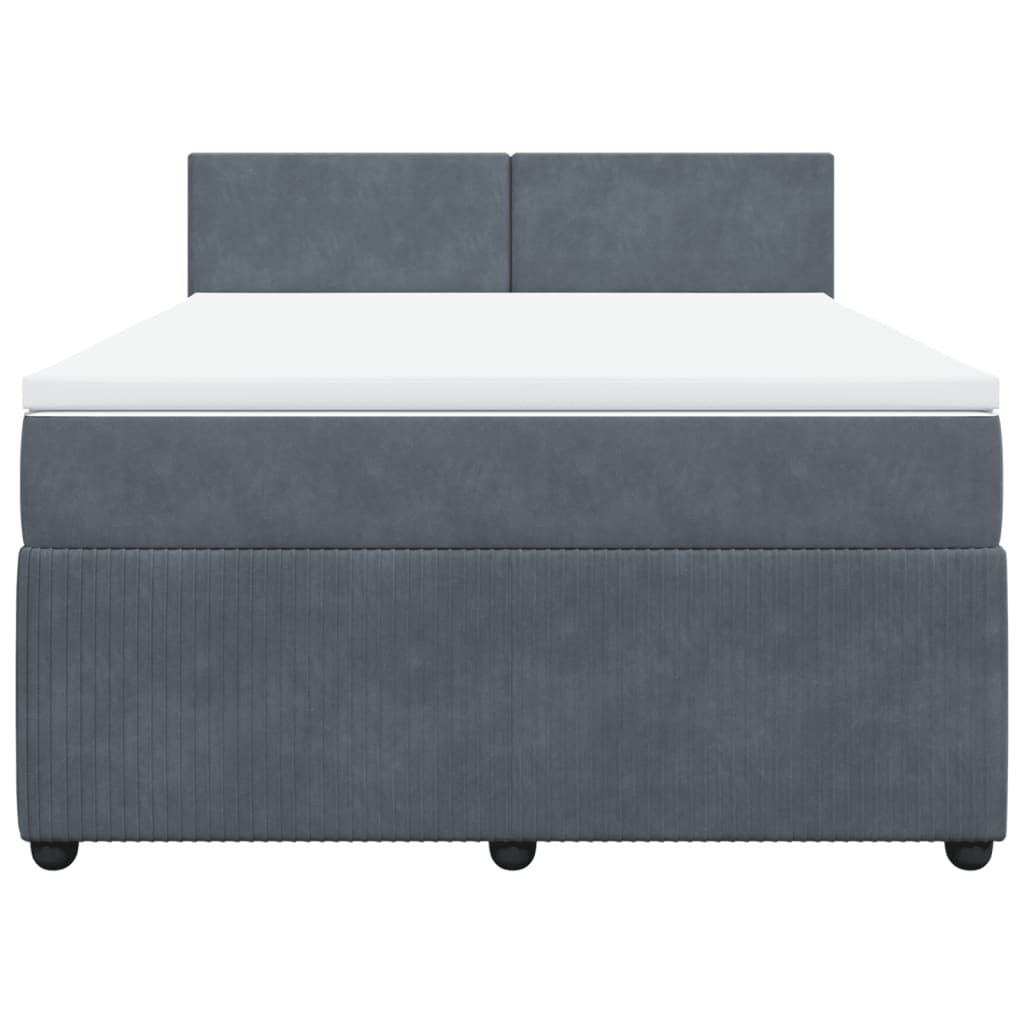 Sleek and Comfortable Dark Grey Double Velvet Box Spring Bed with Mattress