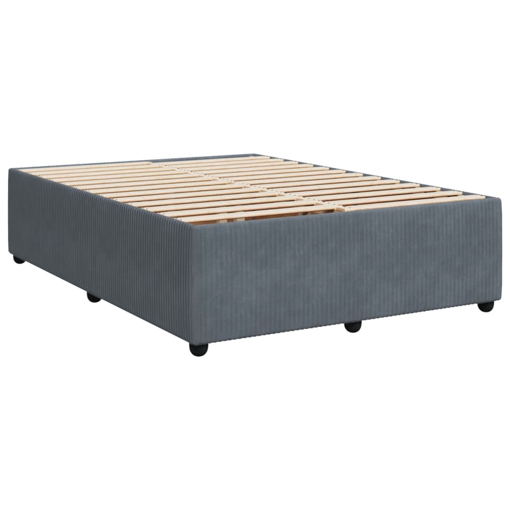 Sleek and Comfortable Dark Grey Double Velvet Box Spring Bed with Mattress