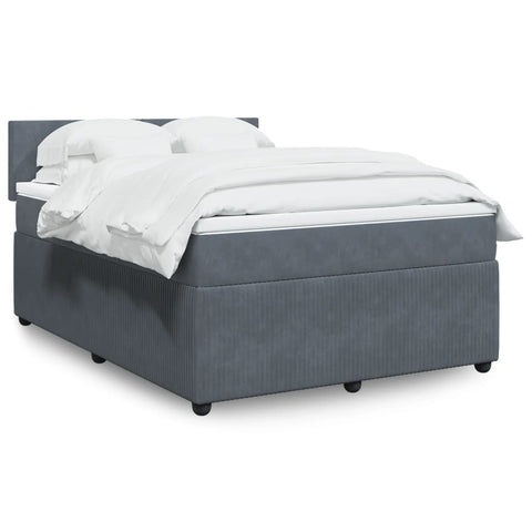 Sleek and Comfortable Dark Grey Double Velvet Box Spring Bed with Mattress