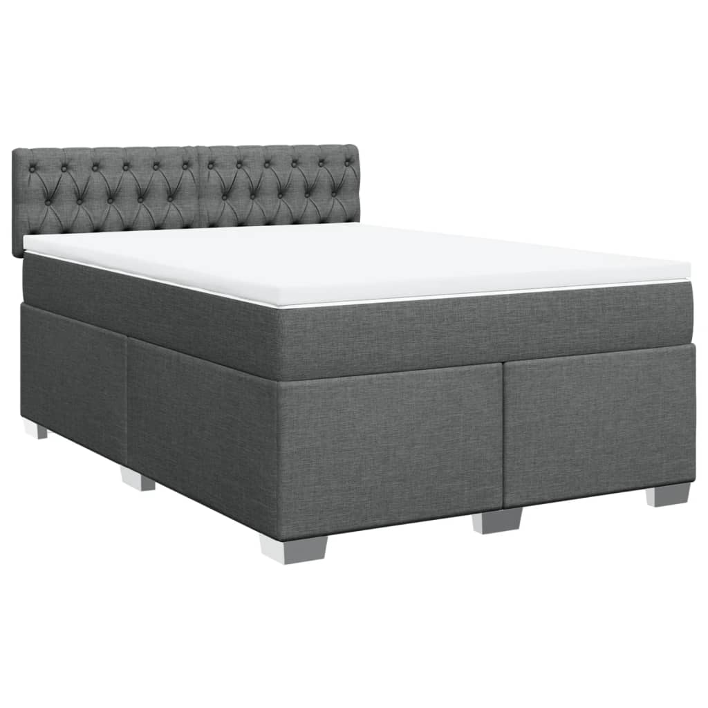 Modern Double Fabric Dark Grey Box Spring Bed with Mattress