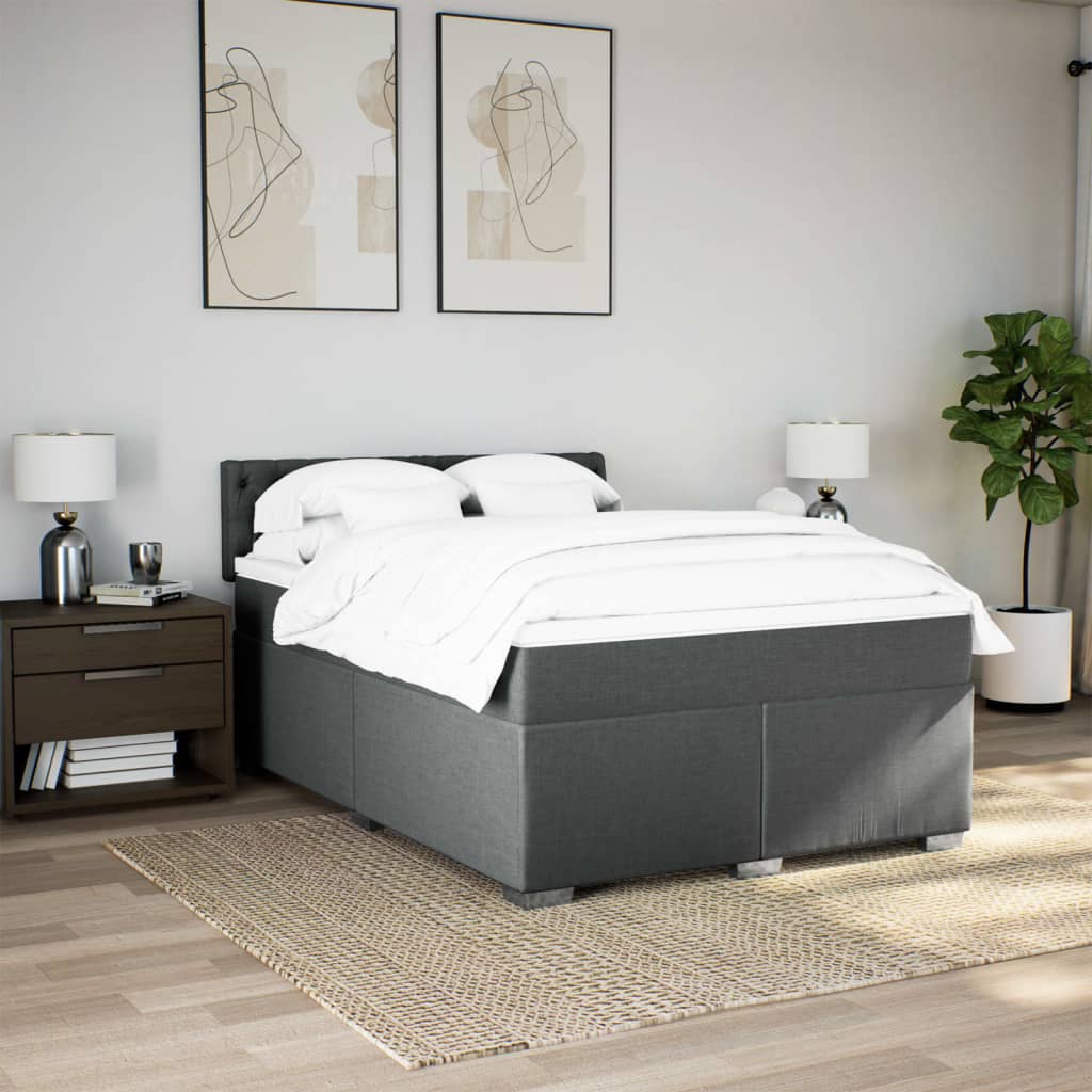 Modern Double Fabric Dark Grey Box Spring Bed with Mattress