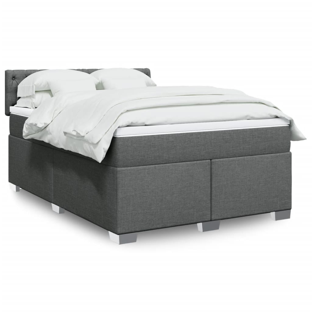 Modern Double Fabric Dark Grey Box Spring Bed with Mattress