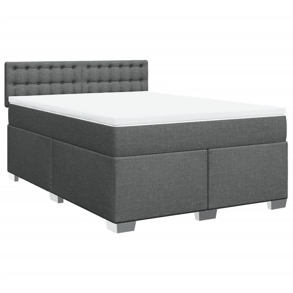 Modern Double Fabric Dark Grey Box Spring Bed with Mattress