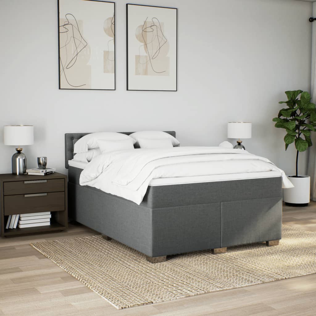 Modern Double Fabric Dark Grey Box Spring Bed with Mattress