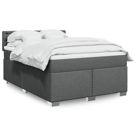 Modern Double Fabric Dark Grey Box Spring Bed with Mattress