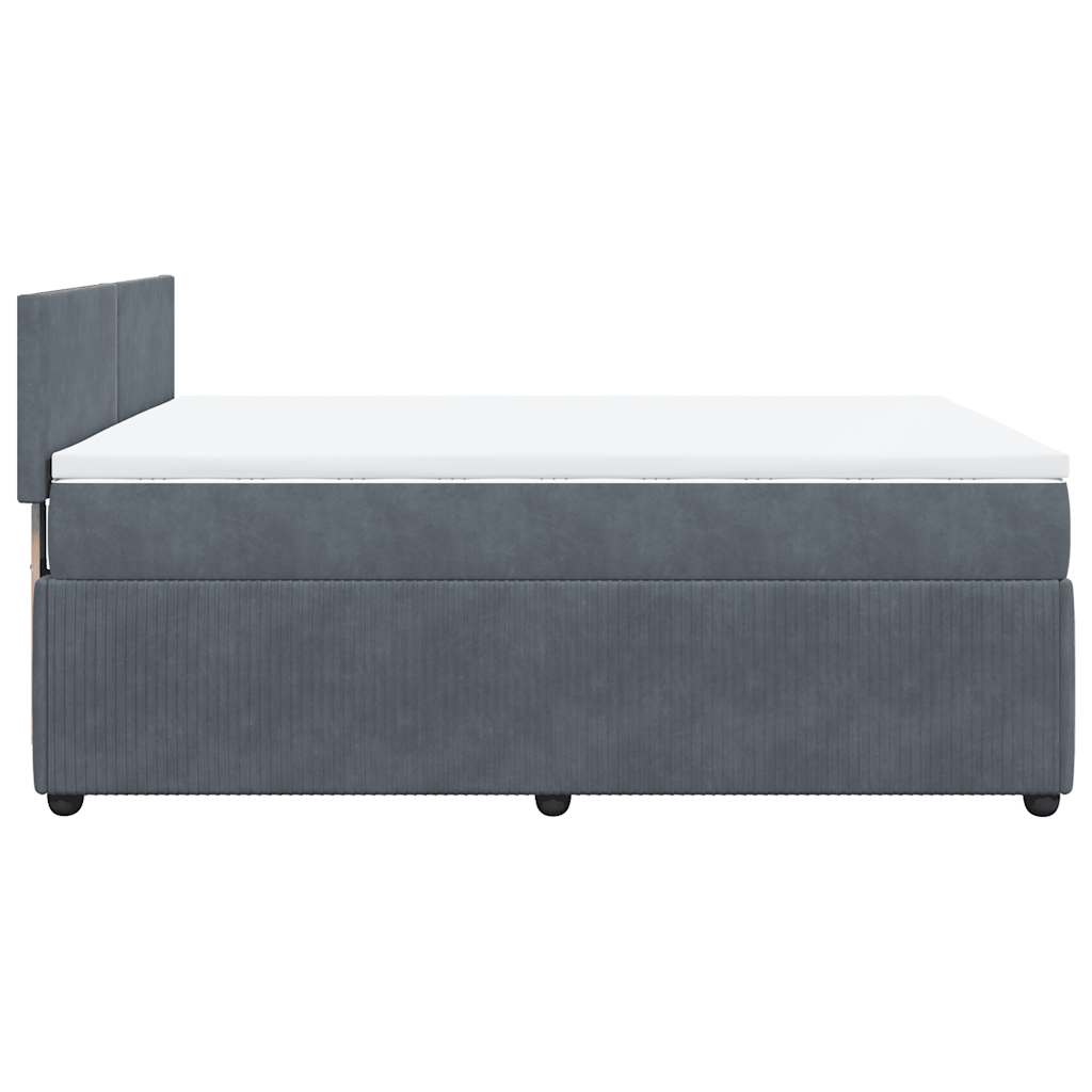 Elegant Dark Grey Double Velvet Box Spring Bed with Mattress