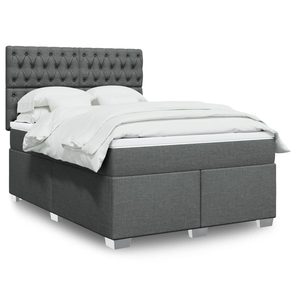 Box Spring Bed with Mattress Dark Grey Queen