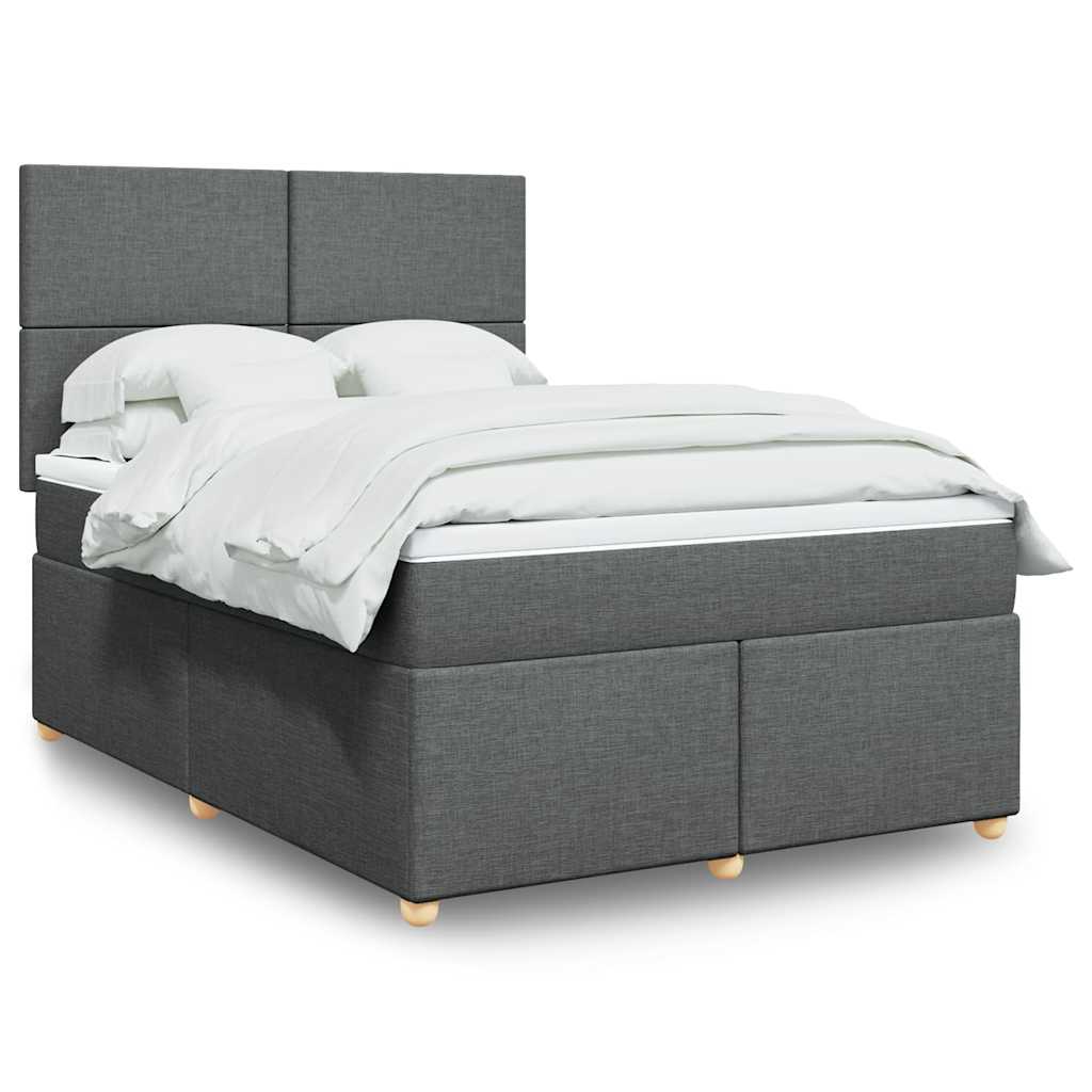 Elegant Dark Grey Queen Box Spring Bed with Plush Mattress