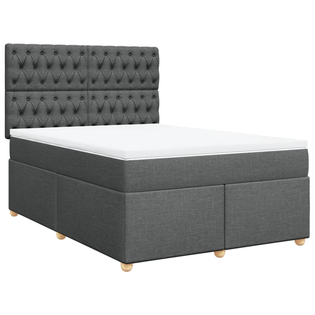 Box Spring Bed with Mattress Dark Grey Queen