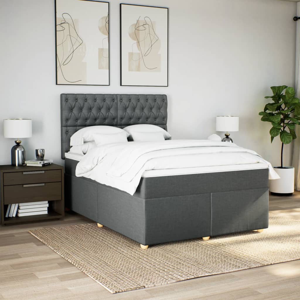 Box Spring Bed with Mattress Dark Grey Queen