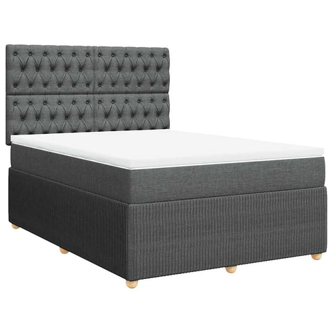 Elegant Box Spring Bed with Mattress in Dark Grey Double Fabric