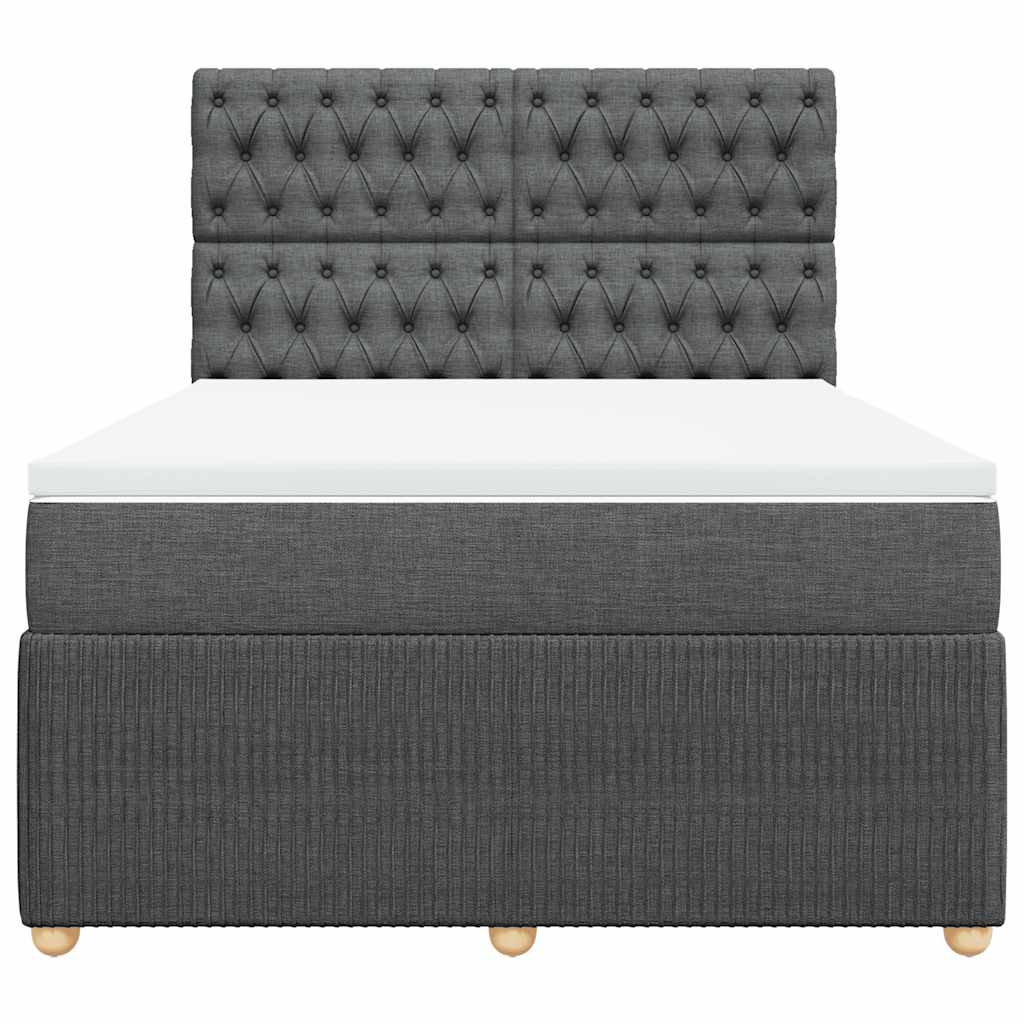 Elegant Box Spring Bed with Mattress in Dark Grey Double Fabric