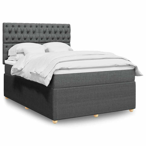 Elegant Box Spring Bed with Mattress in Dark Grey Double Fabric