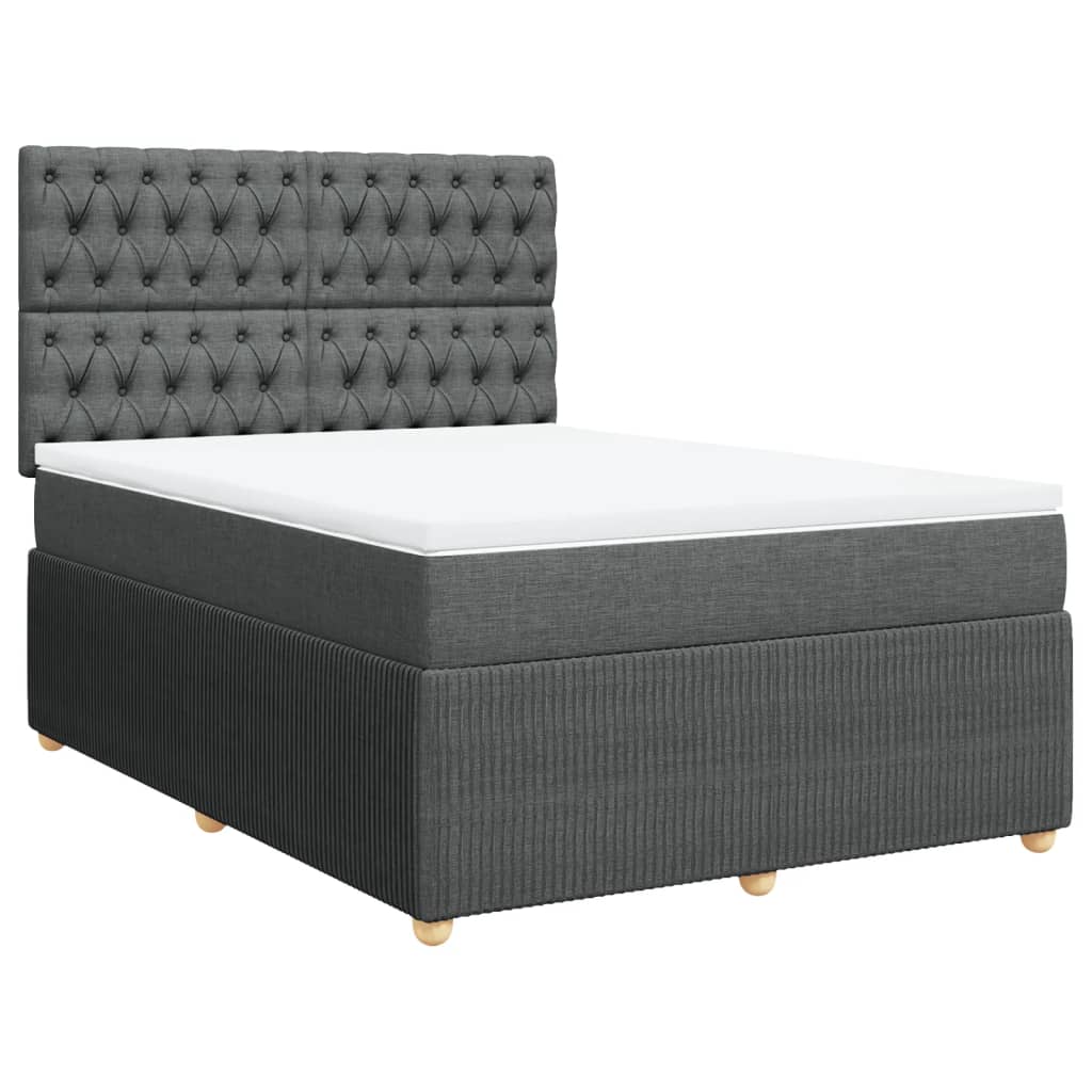 Luxurious Dark Grey Queen Box Spring Bed with Mattress