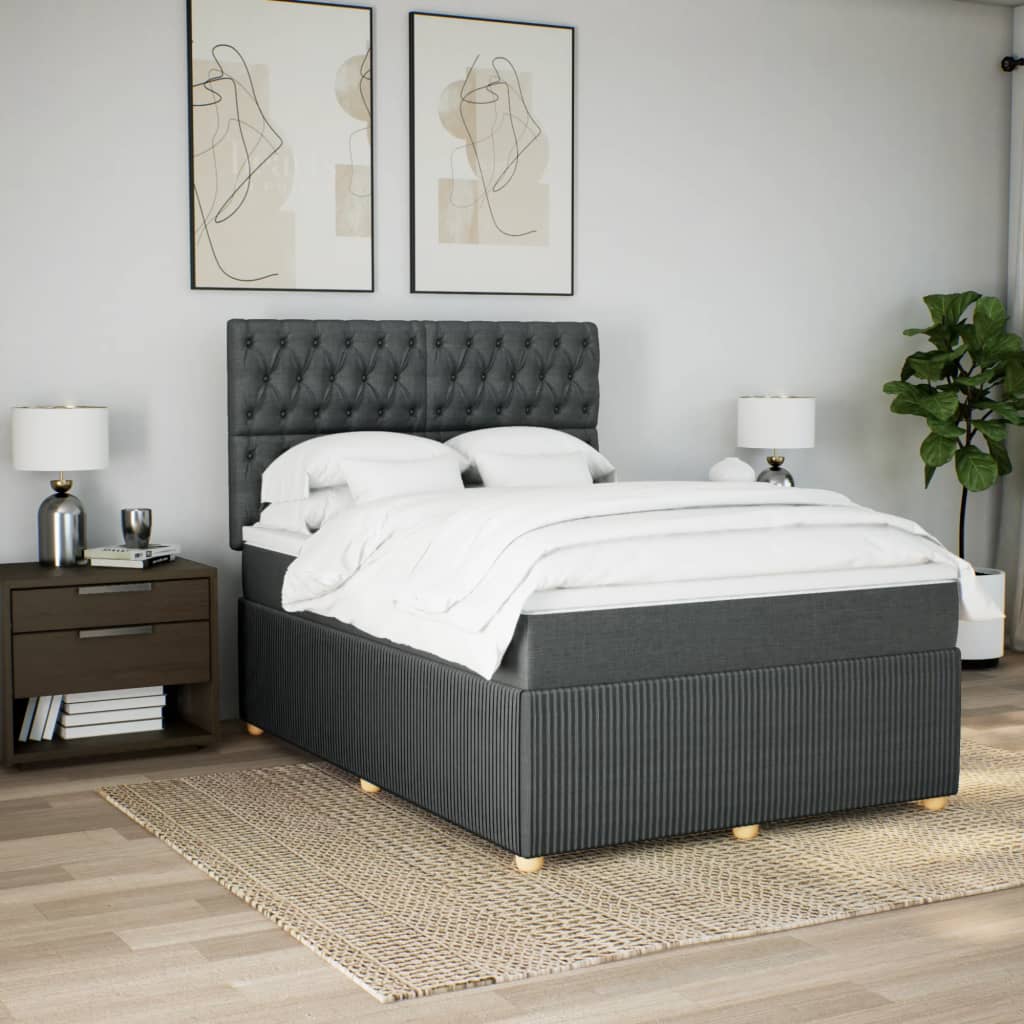 Luxurious Dark Grey Queen Box Spring Bed with Mattress