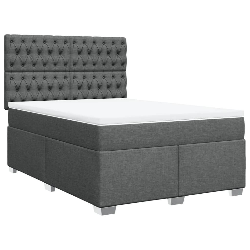 Comfortable Dark Grey Box Spring Bed with Mattress – Stylish Double Fabric