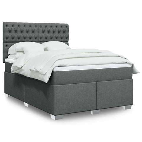 Comfortable Dark Grey Box Spring Bed with Mattress – Stylish Double Fabric