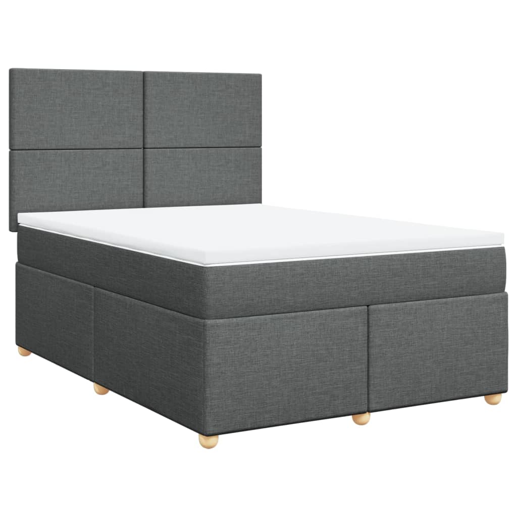 Elegant Dark Grey Queen Box Spring Bed with Plush Mattress