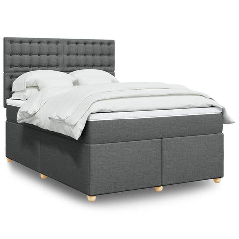 Durable Dark Grey Queen Box Spring Bed with Premium Mattress