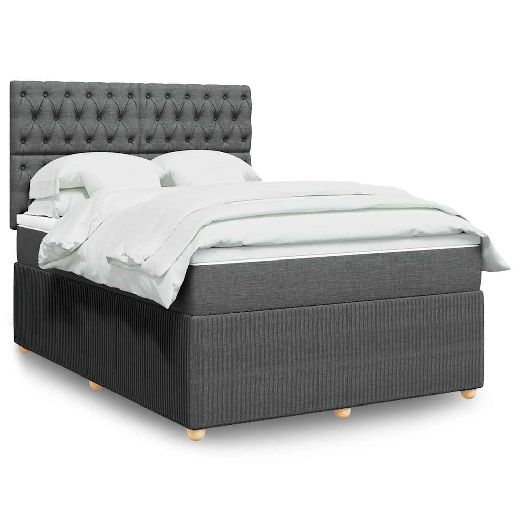 Elegant Box Spring Bed with Mattress in Dark Grey Double Fabric