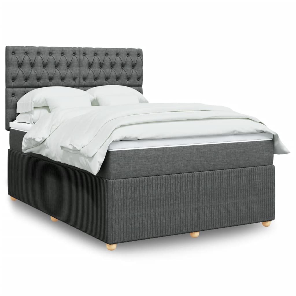 Box Spring Bed with Mattress Dark Grey Queen